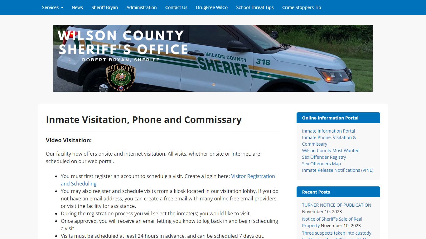 Inmate Visitation, Phone and Commissary - Wilson County Sheriff's Office